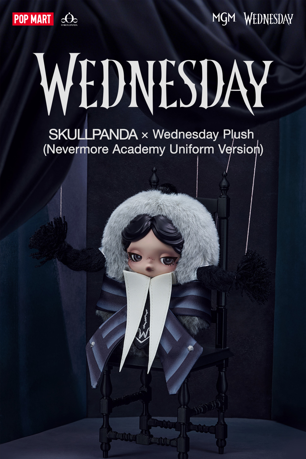 SKULLPANDA × Wednesday Plush（Nevermore Academy Uniform Version